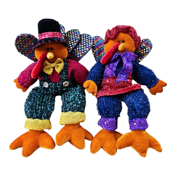 Other - Plush Turkey Thanksgiving Shelf Sitters Set of 2 Sparkly